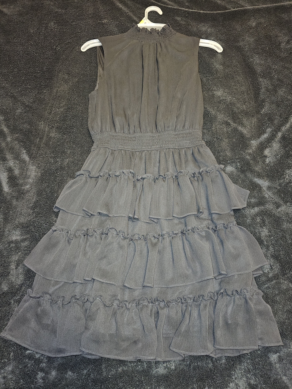 Girls Smocked Neck Ruffle Tiered Dress - Black